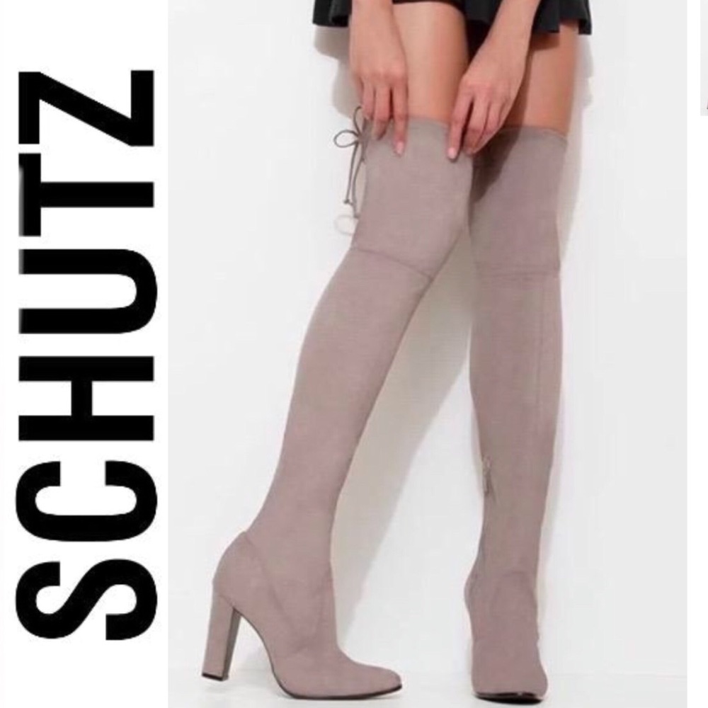 SCHUTZ Over-the-Knee Suede Boots in Taupe